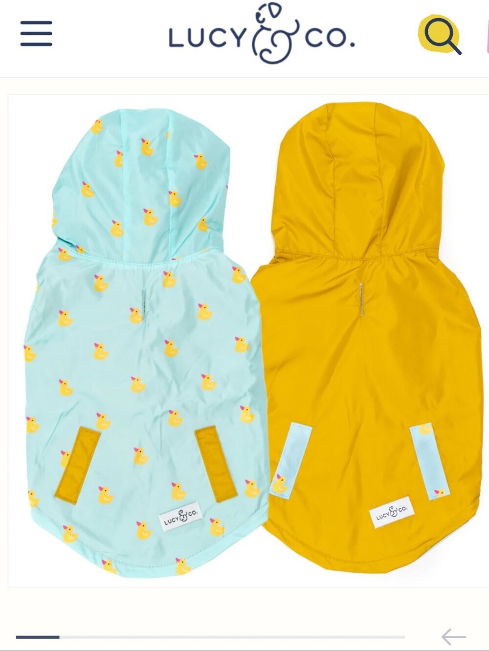 Lucy And Co Reversible Lucky Duck Dog Rain Jacket Zip Coat Sky Blue Yellow Xxl